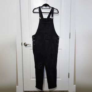 Old Navy Women’s 14 Charcoal Black Distressed Denim Overalls
